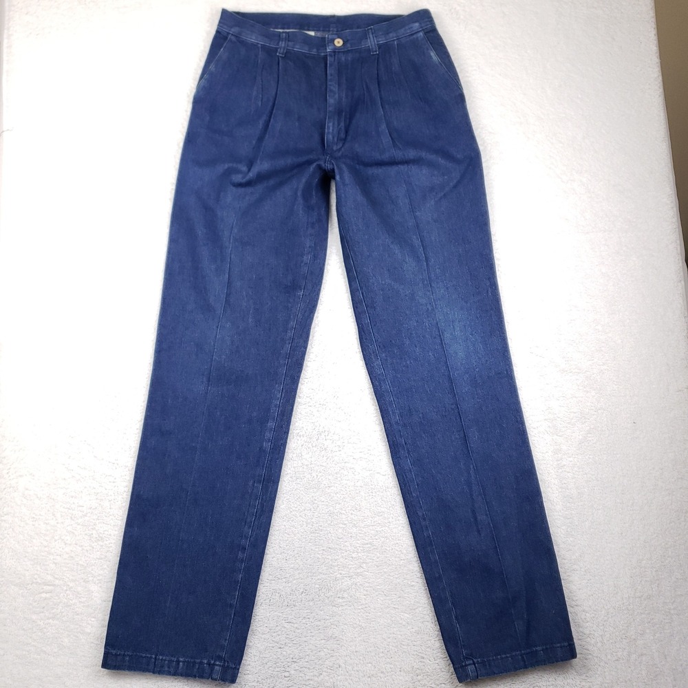 Vintage Cinch Pleated Denim Trousers Mens 32x34 High Waisted Medium Wash Pants